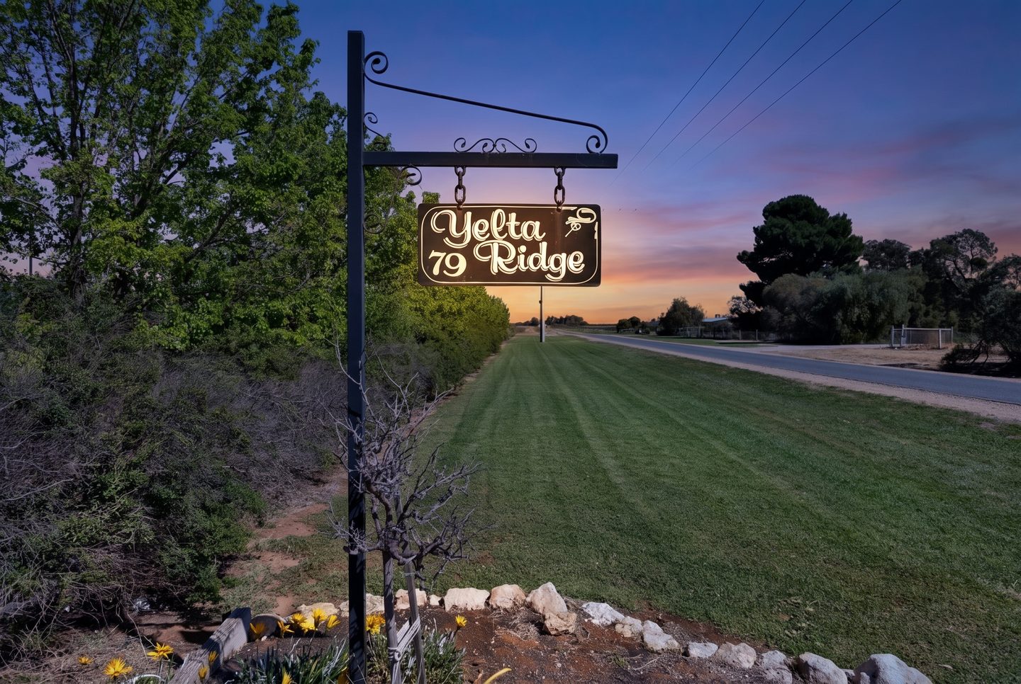 The roadside entrance at dusk